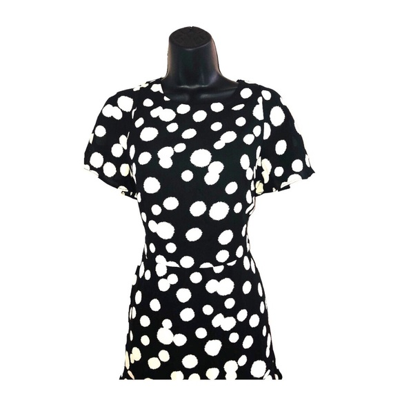 Nicole miller studio black oversize polka dot flutter hem flirty dress size 2 - Picture 9 of 16